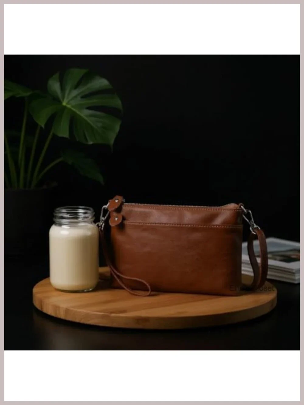 Genuine Leather RFID Blocking Wristlet Clutch Crossbody Wallet Purse with Two